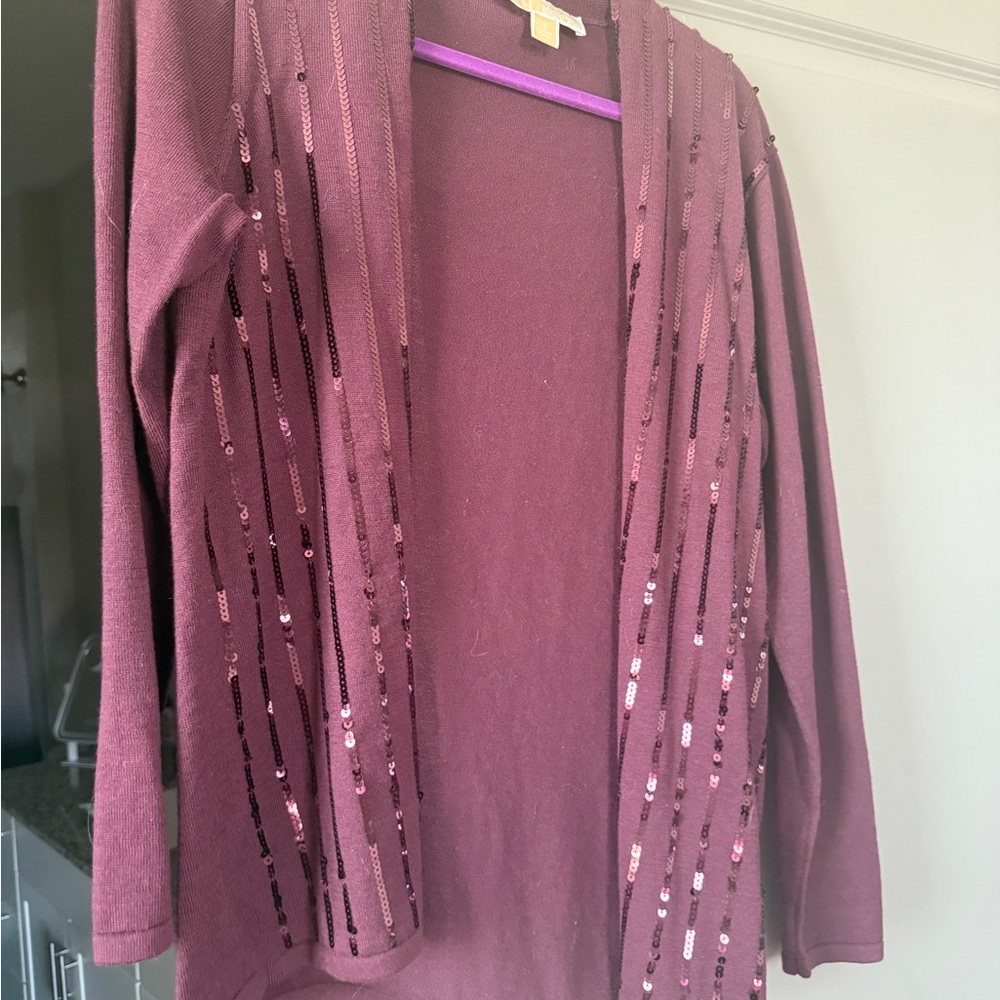 Michael Kors Burgundy Sequin Cardigan